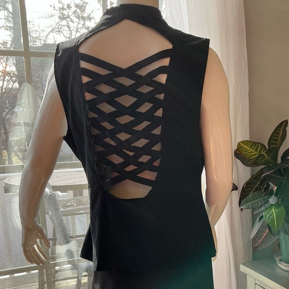 Hearts Rob Lace Up Zip Up Black Vest Criss Cross Open Back Woman’s Large X-Large - Picture 10 of 13